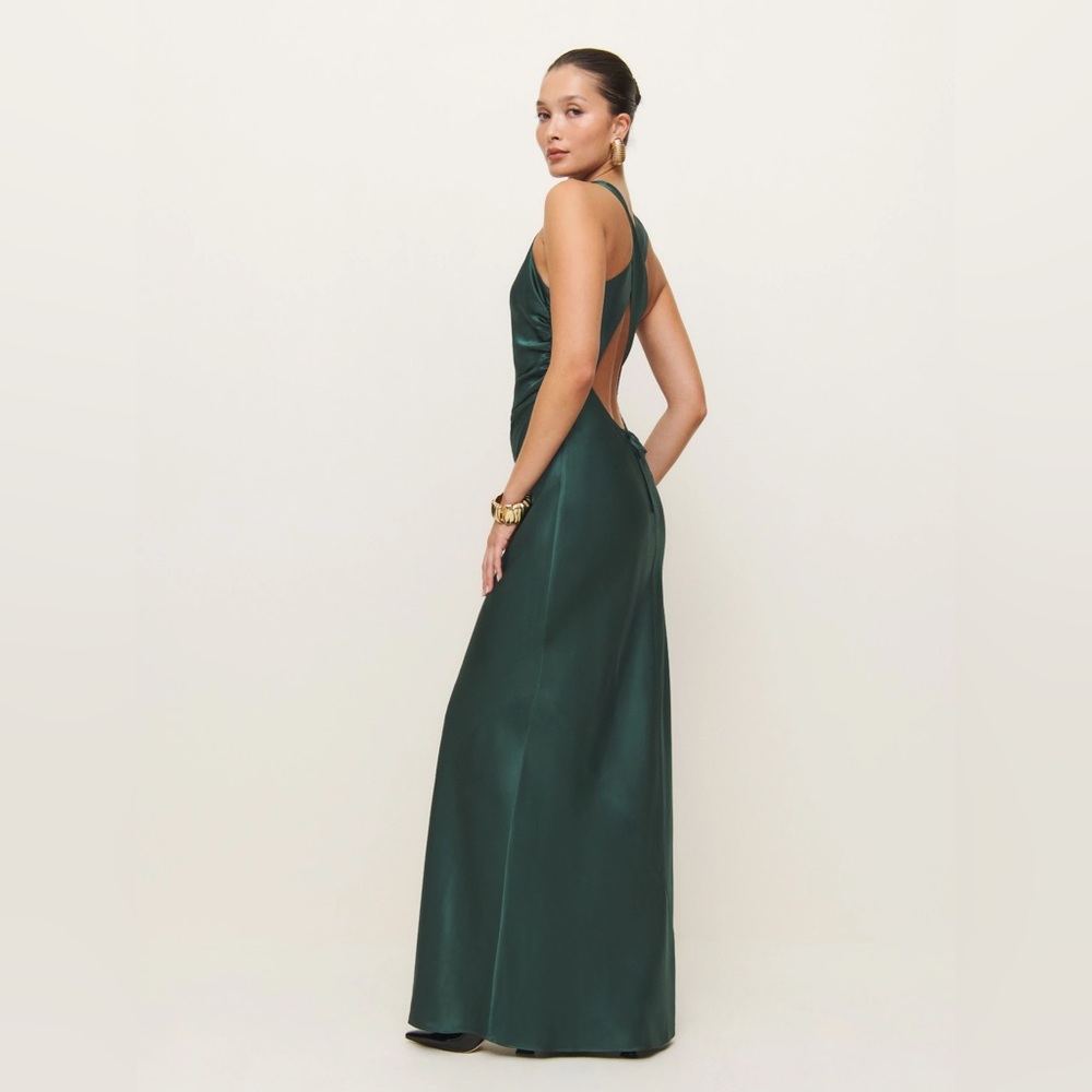 Reformation Forest Green Satin Maxi Dress